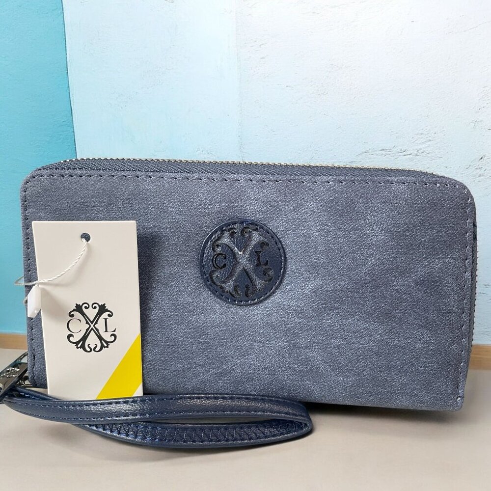Indigo Denim Wristlet Wallet‎ CXL By Christian Lacroix Double Zipper Minimalist